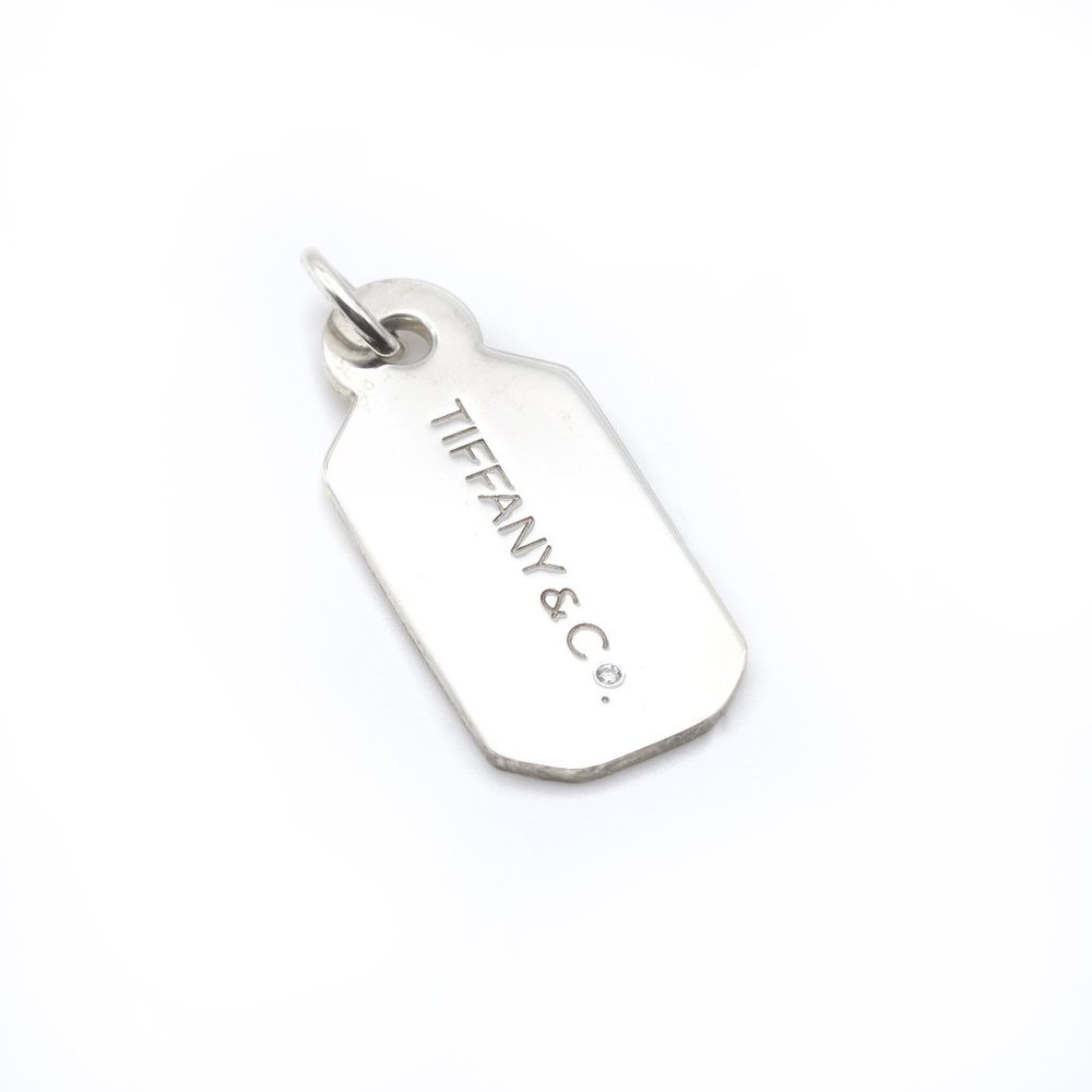 Tiffany Co. Diamond Luggage Tag Charm Sterling Silver 925